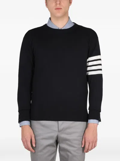 Thom Browne Blue 4 Bar Ribbed Sweater In Black