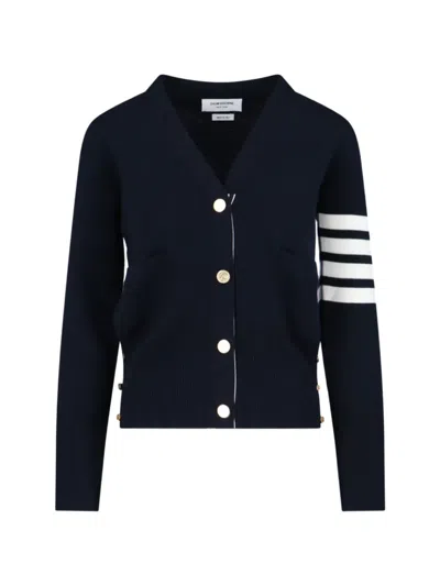 Thom Browne 4-bar Stripe V-neck Cardigan In Blue