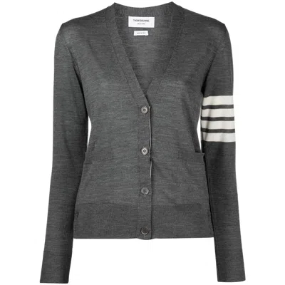 Thom Browne 4-bar Stripe V-neck Cardigan In Gray