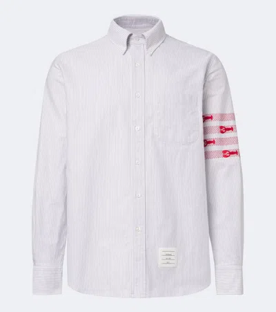 Thom Browne 4-bar Striped Cotton Oxford Shirt In Gray