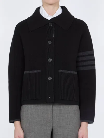 Thom Browne 4-bar Striped Double-knit Cotton Wool Jacket In Black