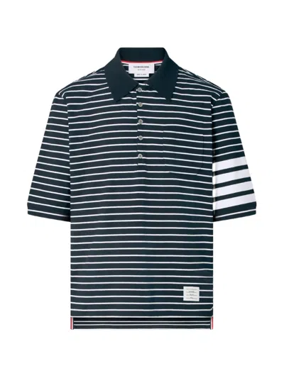Thom Browne 4-bar Striped Polo Shirt In Blue