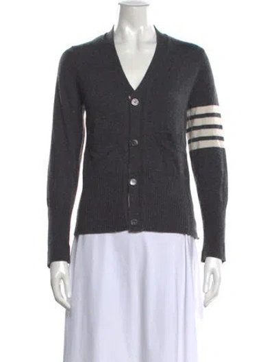 Pre-owned Thom Browne 4-bar Striped V-neck Sweater In Grey