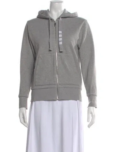 Pre-owned Thom Browne 4-bar Striped Zip Up Crew Neck Sweater In Gray