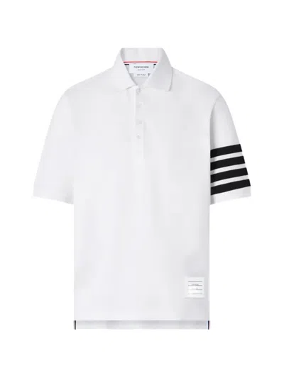 Thom Browne 4-bar Striped-sleeve Polo Shirt In White