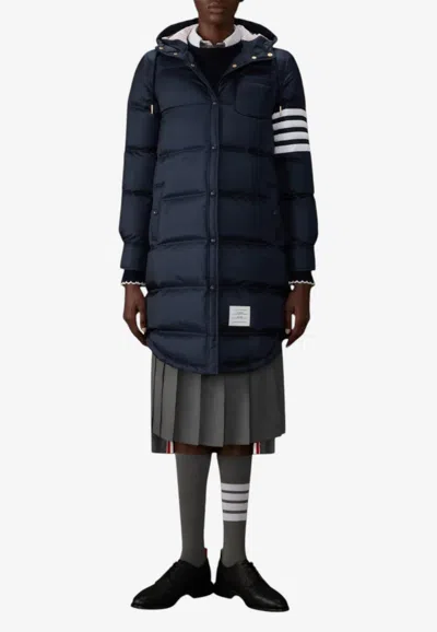 Thom Browne 4-bar Stripes Hooded Parka In Blue