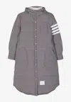 Thom Browne Grey Side-stripe-detail Padded Coat In Purple