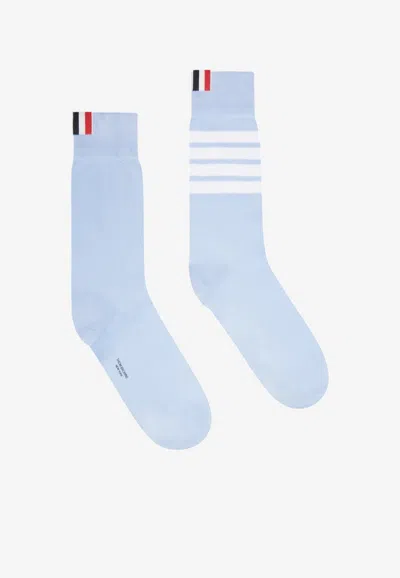 Thom Browne 4-bar Stripes Ribbed Mid-calf Socks In Blue