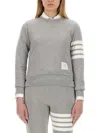 Thom Browne Loopback Jersey Knit Engineered 4-bar Stripe Classic Crewneck Pullover In Gray