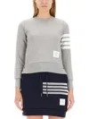 Thom Browne Womens Classic Sweatshirt In Classic Loop With Engineered 4 Bar In Grey