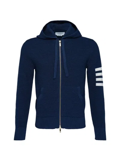 Thom Browne Textured Stitch Relaxed Fit Zip Hoodie In Blue