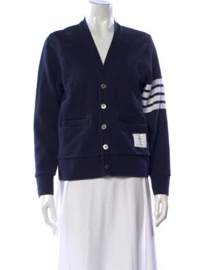 Pre-owned Thom Browne 4-bar V-neck Button-up Top In Blue