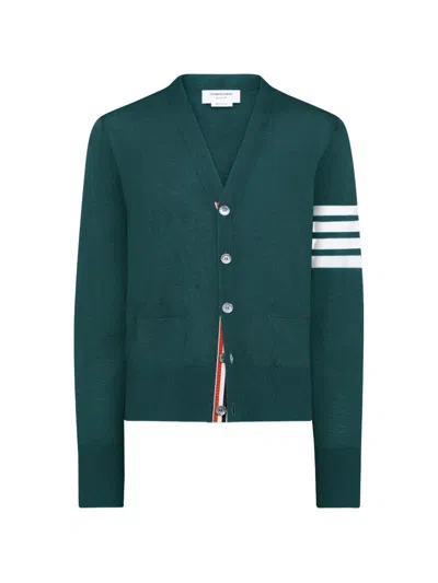 Thom Browne 4-bar V-neck Cardigan In Green