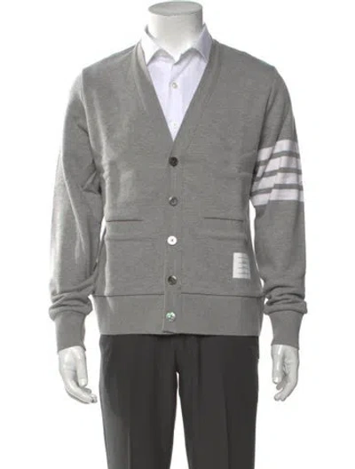 Pre-owned Thom Browne 4-bar V-neck Cardigan In Grey