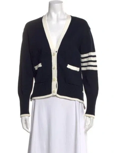Pre-owned Thom Browne 4-bar V-neck Sweater In Blue