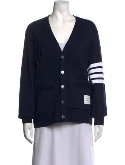 Pre-owned Thom Browne 4-bar V-neck Sweater In Blue