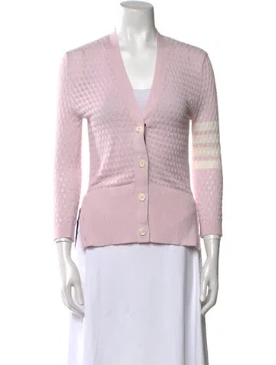Pre-owned Thom Browne 4-bar V-neck Sweater In Pink