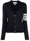 Thom Browne Four-bar Stripe Open-knit Cardigan In Blue