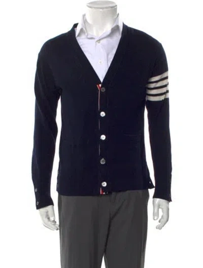 Pre-owned Thom Browne 4-bar Wool Cardigan In Blue
