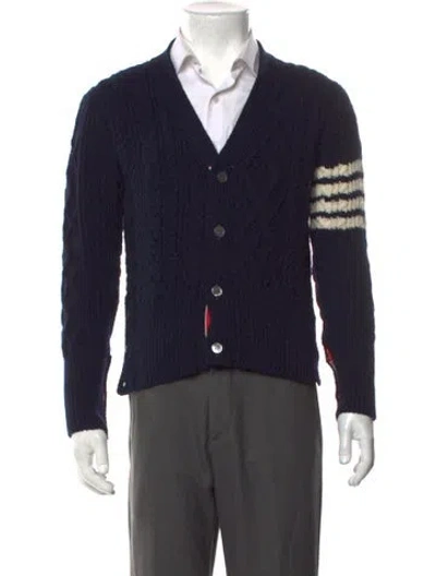 Pre-owned Thom Browne 4-bar Wool Cardigan In Blue