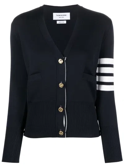 Thom Browne 4bar Wool Cardigan In Blue