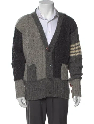 Pre-owned Thom Browne 4-bar Wool Cardigan In Gray