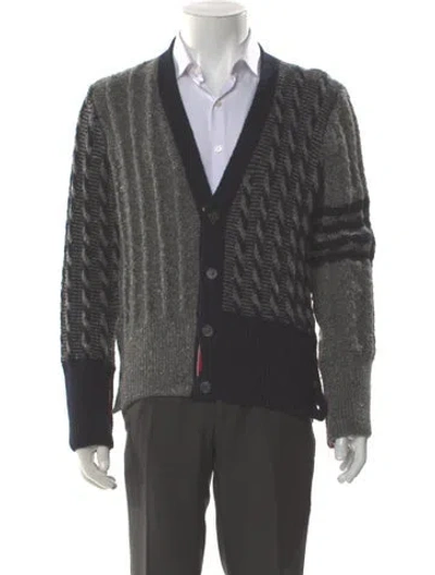 Pre-owned Thom Browne 4-bar Wool Cardigan In Gray