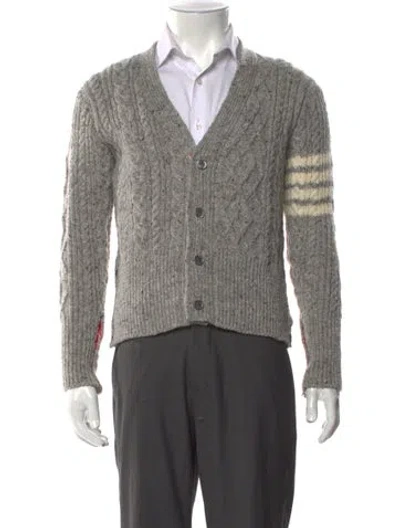 Pre-owned Thom Browne 4-bar Wool Cardigan In Gray