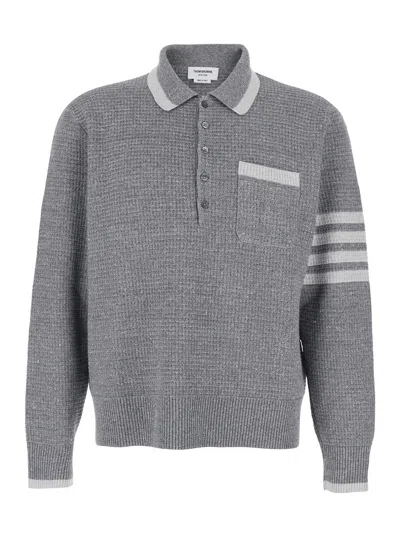 Thom Browne 4-bar Wool-silk Blend Polo In Gray