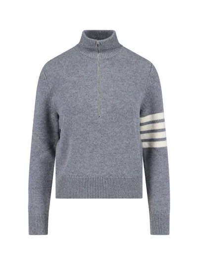 Thom Browne '4-bar' Zip Sweater In Gray