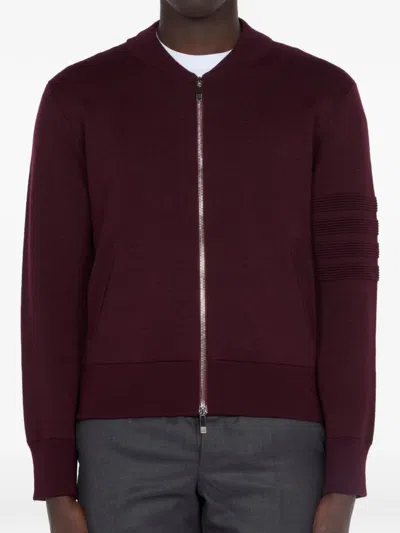 Thom Browne 4-bar Zip-up Cardigan In Burgundy