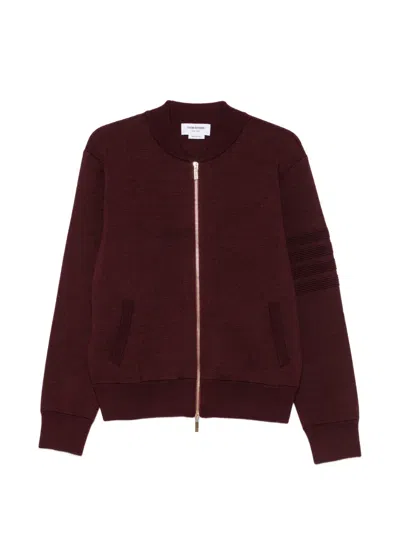 Thom Browne 4-bar Zip-up Cardigan In Burgundy