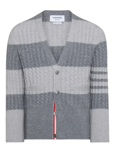 Thom Browne 4r-bar Striped Cardigan In Gray