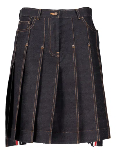 Thom Browne Bermuda Length Classic 5 Pocket Pleated Skirt In Lt Weight Japanese Selvedge Denim