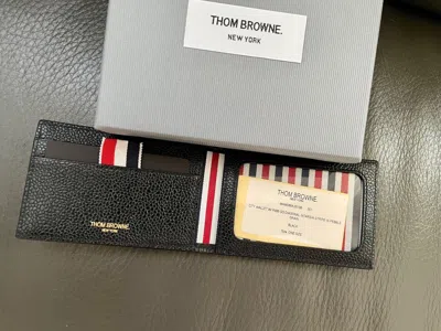 Pre-owned Thom Browne $500.  Ny Men's City Leather Compact Wallet In Black Pebble Grain