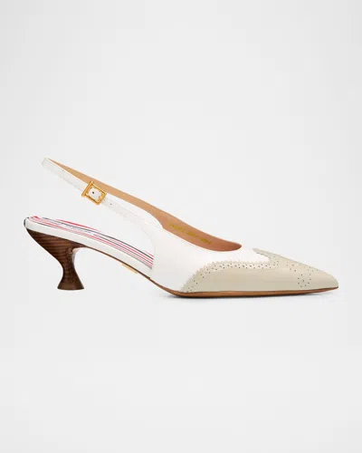 Thom Browne 50mm Brogue Leather Slingback Pumps In White