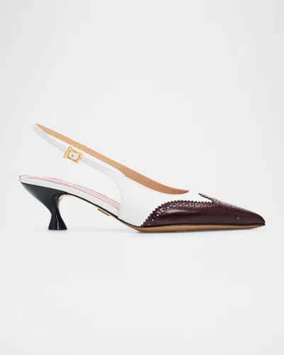 Thom Browne 50mm Brogue Leather Slingback Pumps In Brown