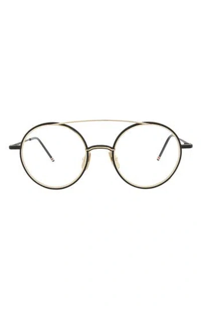 Thom Browne 50mm Round Optical Frames In Black Iron Gold