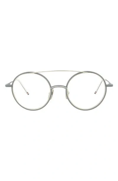 Thom Browne 50mm Round Optical Frames In Matte Grey Silver
