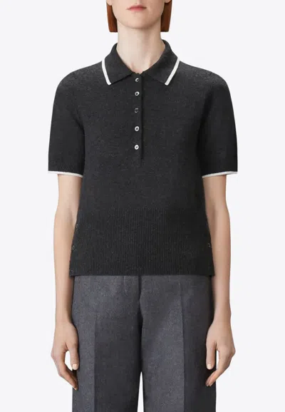 Thom Browne 65 Jersey Intarsia Polo T-shirt In Gray