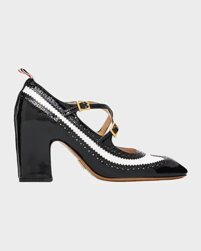 Thom Browne 75mm Crisscross Leather Brogue Pumps In Black White