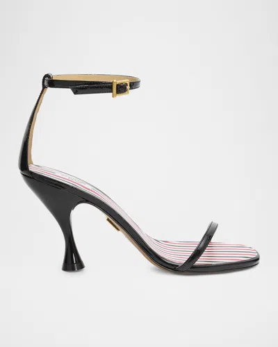 Thom Browne 90mm 4-bar Strappy Patent Leather Sandals In Black White