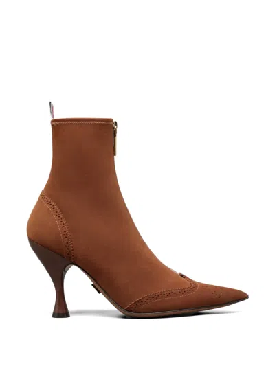 Thom Browne 90mm Wingtip Suede Ankle Boots In Brown