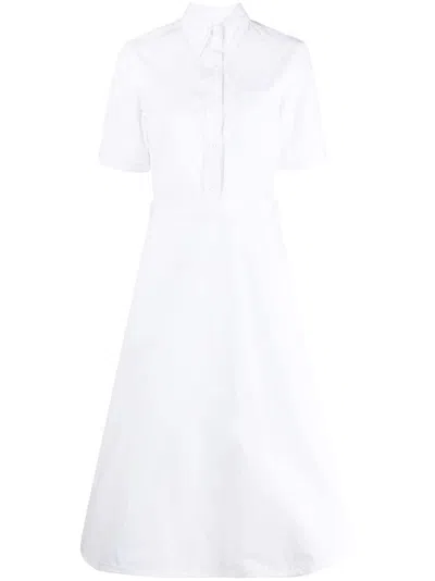 Thom Browne Short Sleeve High Waisted A-line Shirtdress In Heavy Poplin In 100 White