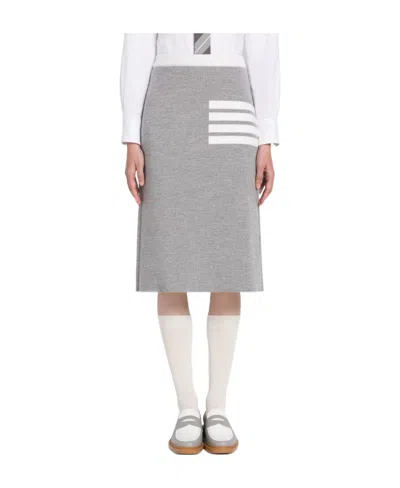 Thom Browne A-line Merino Wool Midi Skirt In Gray