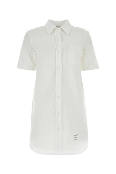 THOM BROWNE THOM BROWNE WHITE PIQUET MINI SHIRT DRESS
