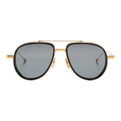 Thom Browne Acetate Aviator Sunglasses Unisex In Gold
