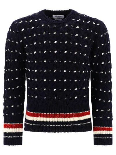 Thom Browne All Over Cable Stitch Classic Crew Neck In Navy