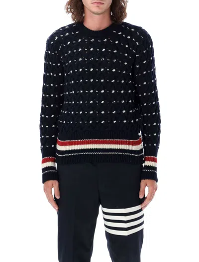 Thom Browne All Over Cable Stitch Classic Crew Neck In Black