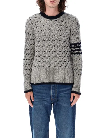 Thom Browne All-over Cable Stitch Classic Crewneck In Gray